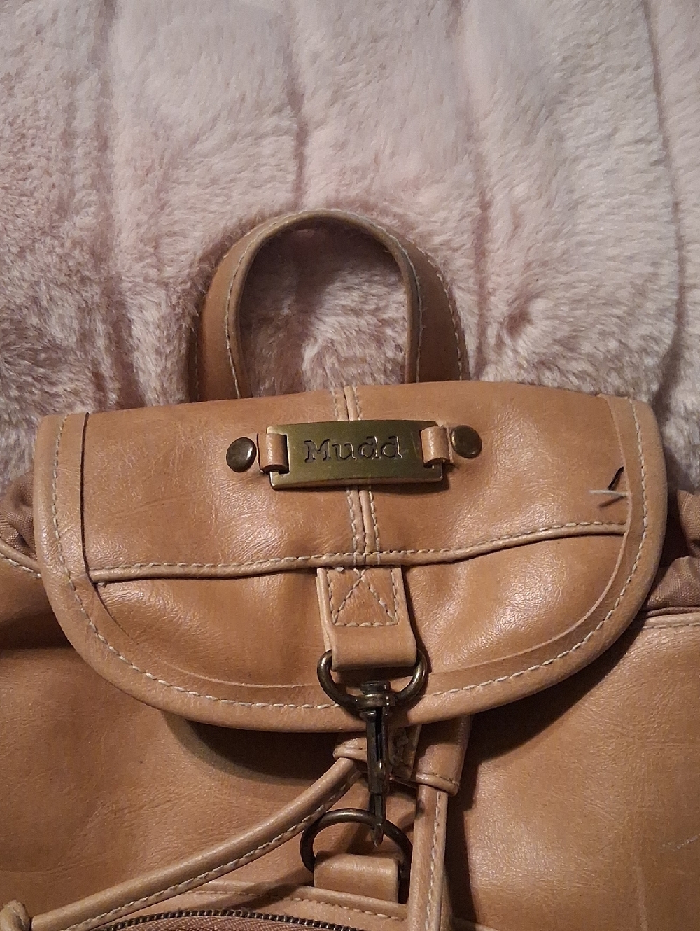 Mudd Light Tan Faux Leather Drawstring Mini Backpack - Picture 2 of 10